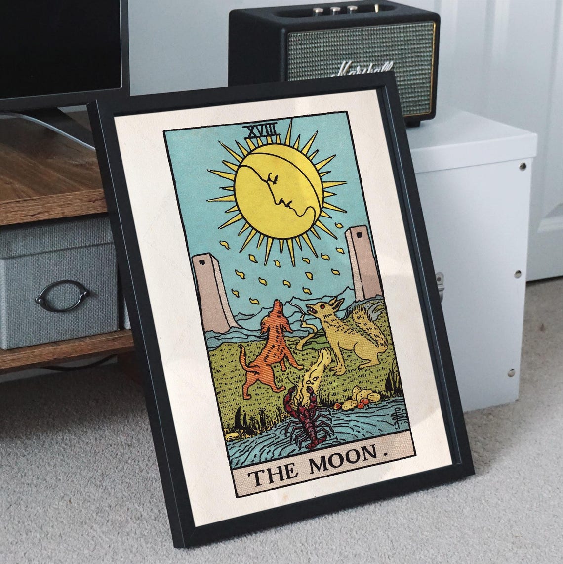 The Moon Tarot Card XVIII Rider Waite Smith Deck Vintage Art Print - Image 3