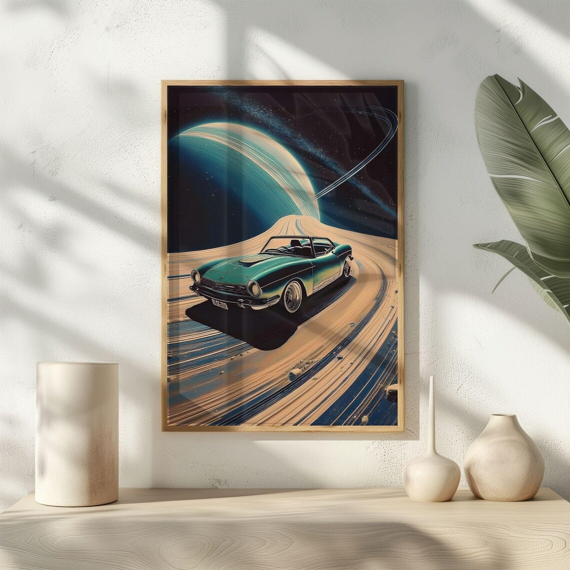 Retro Car Space Poster, Saturn Rings Sci Fi Decor - Image 4