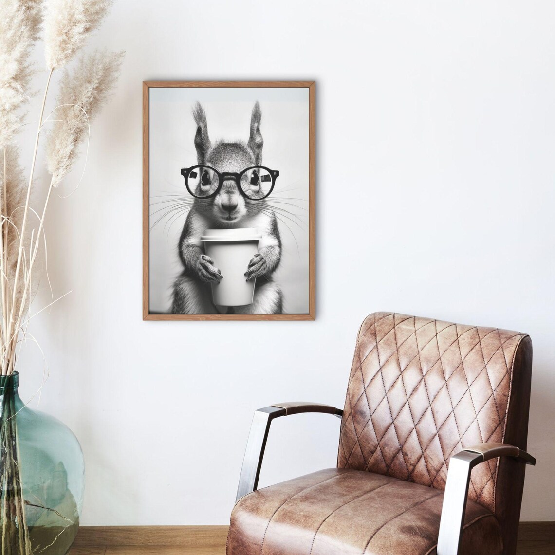 Squirrel Cute Animal Drinking Coffee, Vintage Poster - Image 3