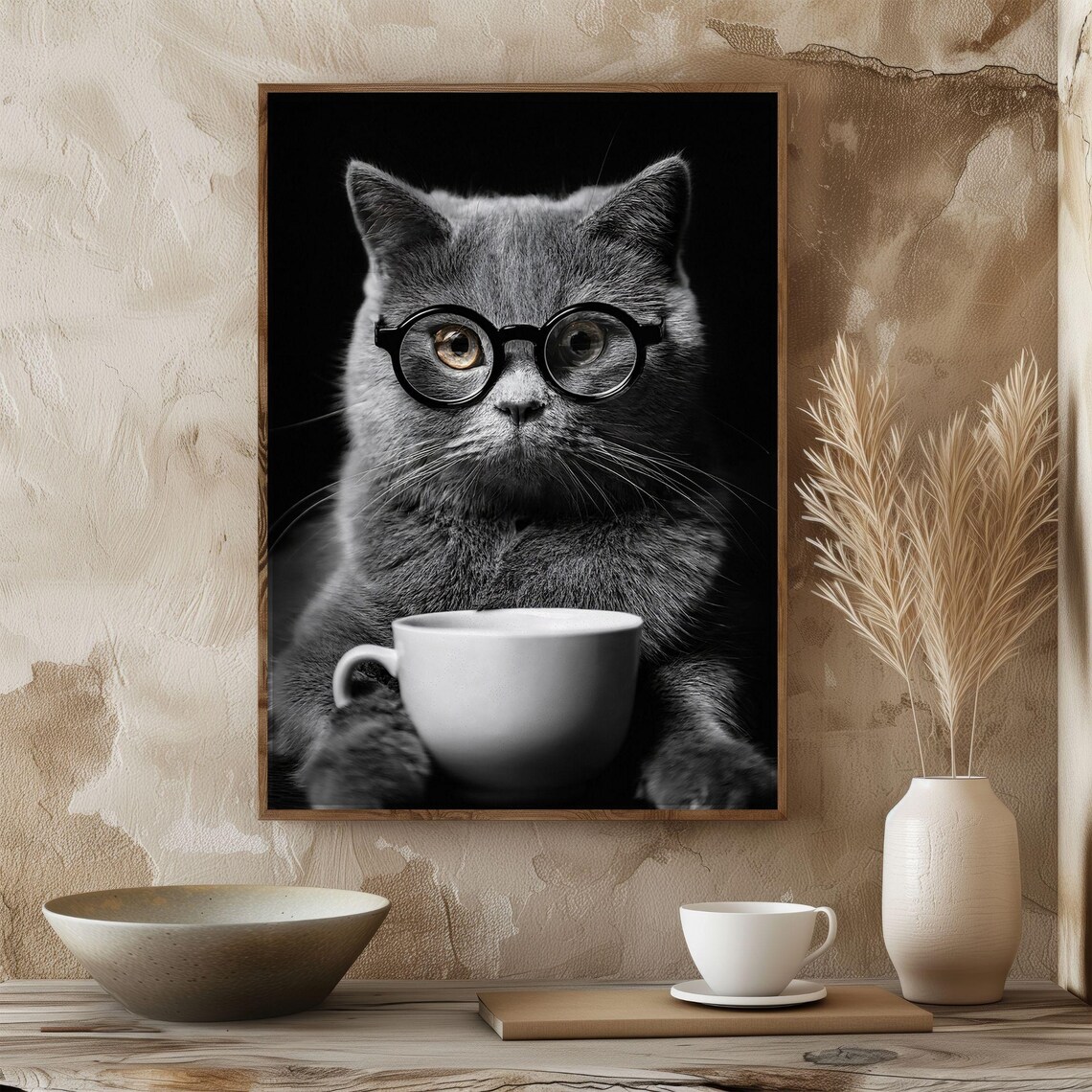 Cat Drinking Coffee, Vintage Coffee Lover Gift