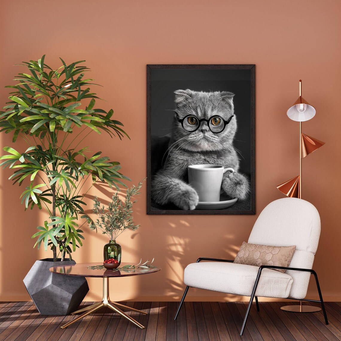 Scottish Fold Drinking Coffee, Vintage Cat Poster - Image 4