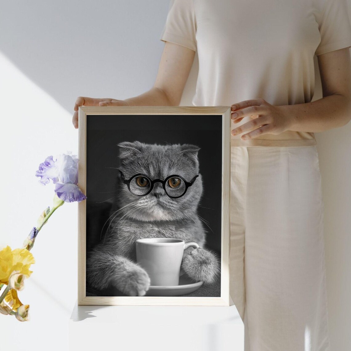 Scottish Fold Drinking Coffee, Vintage Cat Poster - Image 5