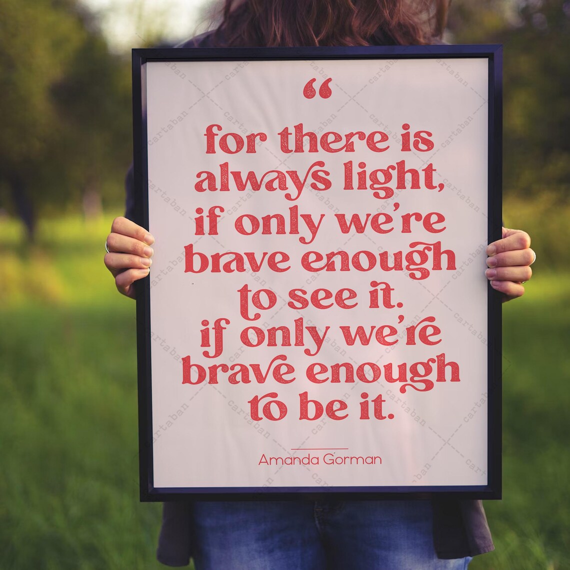 Amanda Gorman Always Light Brave Enough Quote Retro Typography Print Pink - Image 3