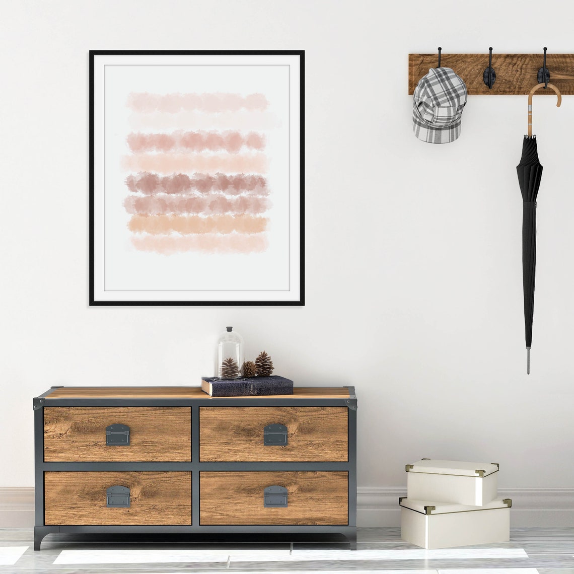 Blush Pink Watercolor Stripe Bands Soft Abstract Modern Art Poster