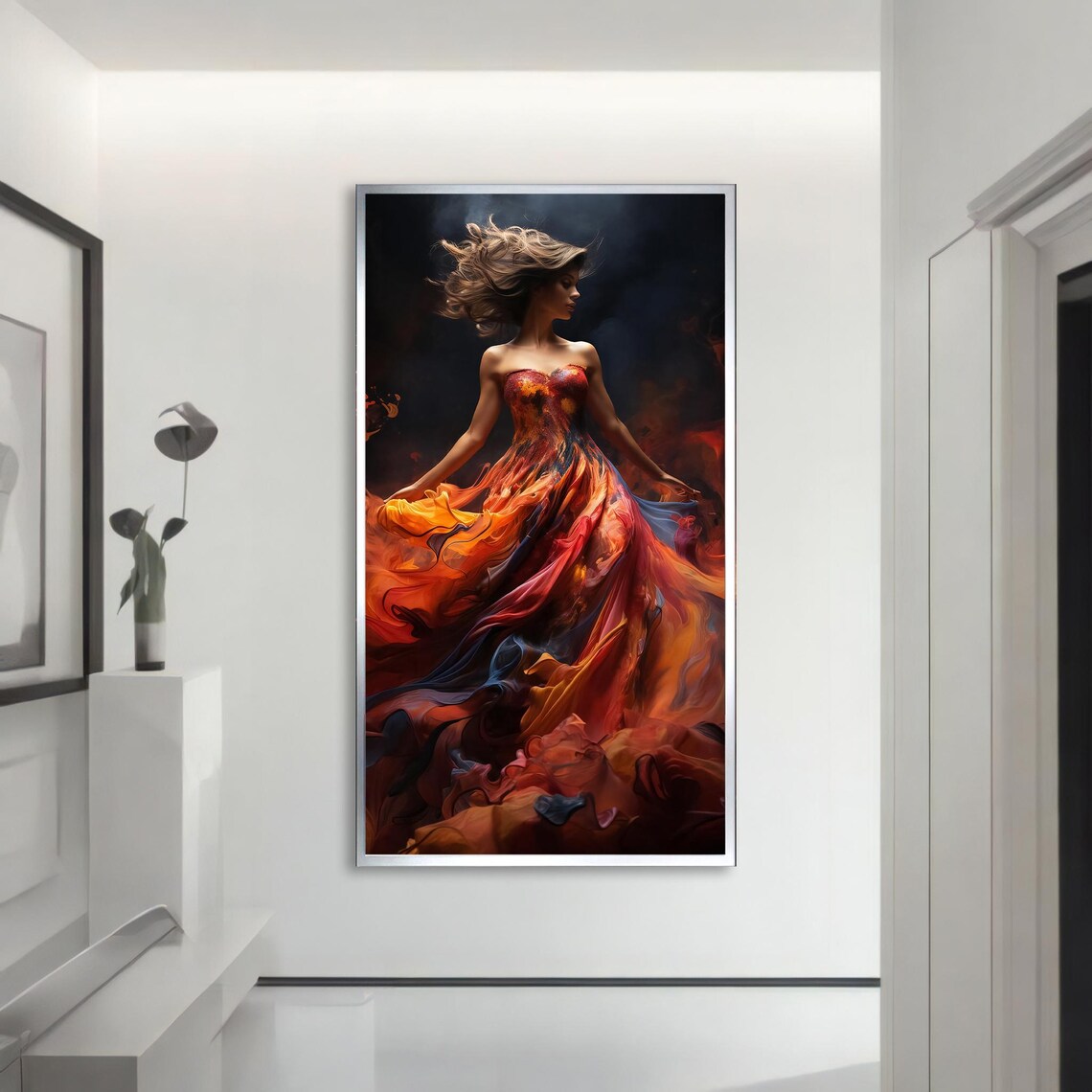 Fiery Woman In Flowing Dress, Dramatic Wall Art - Image 2