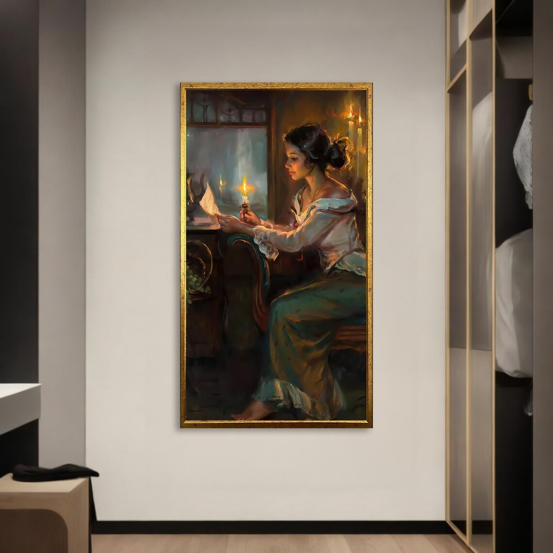 Victorian Woman Reading By Candlelight, Nostalgic - Image 3
