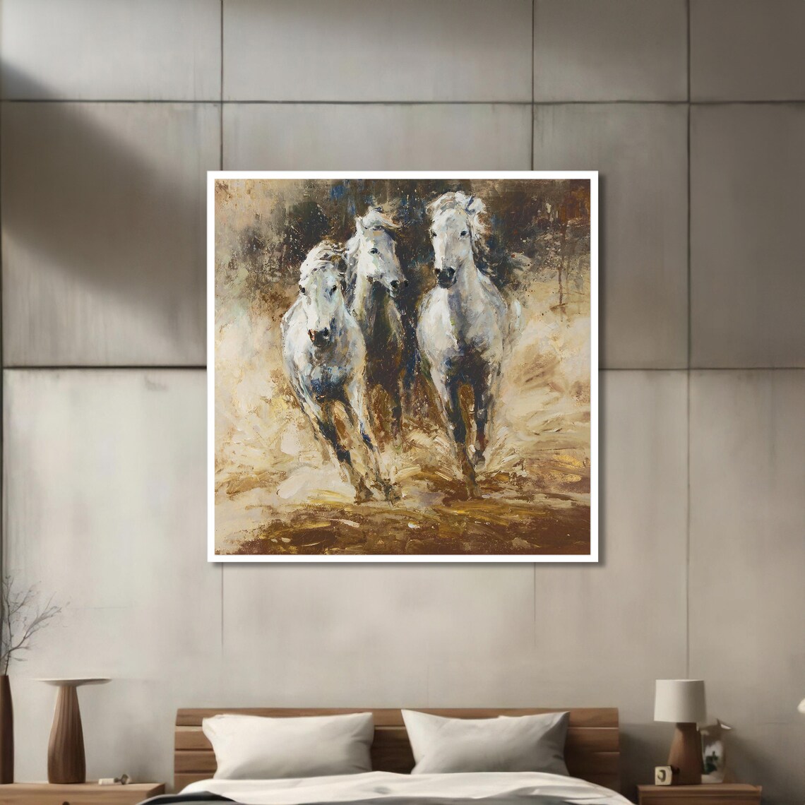 Galloping White Horses, Abstract Modern Animal Decor - Image 3