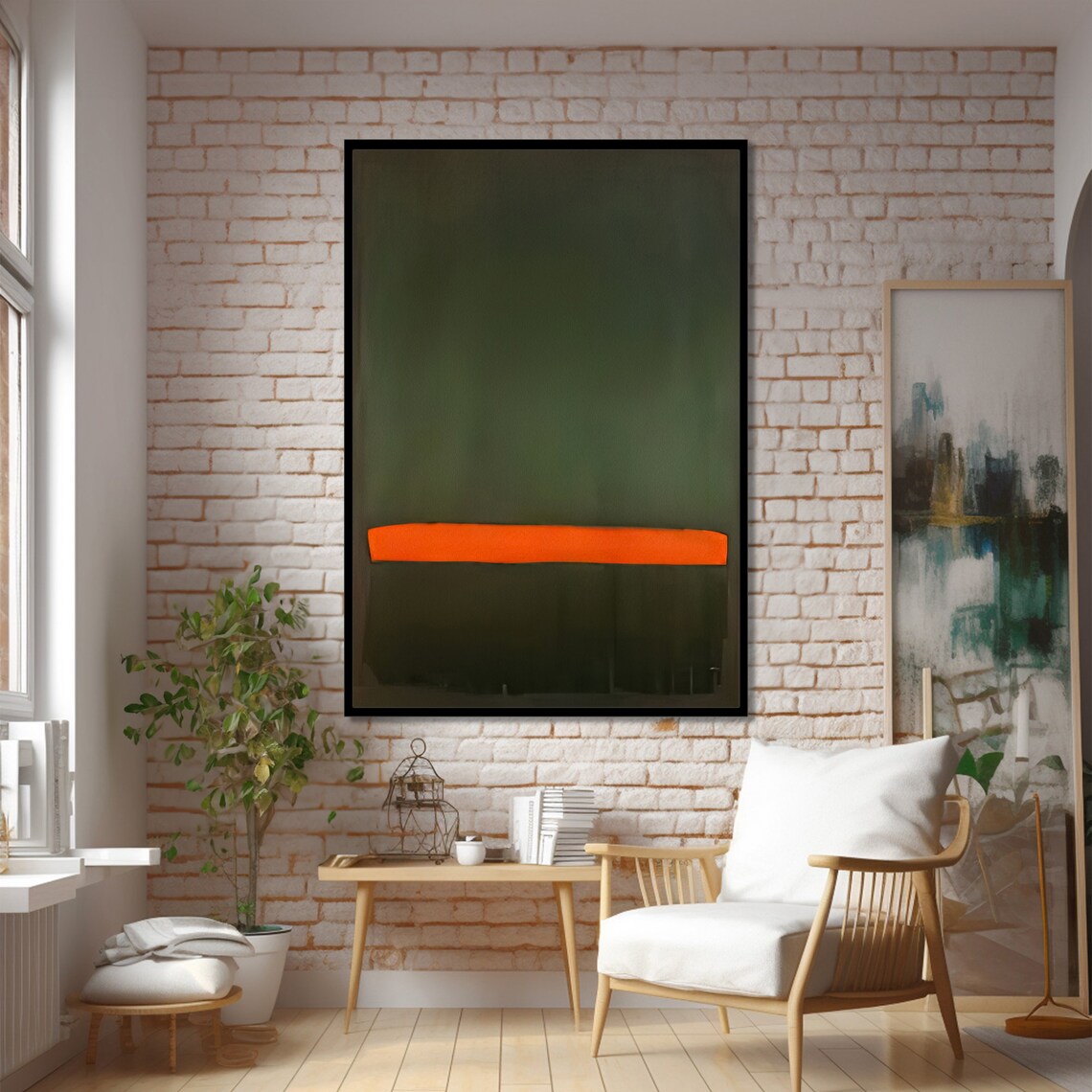 Deep Green Color Field With Vivid Orange Band Minimalist Art Poster - Image 2
