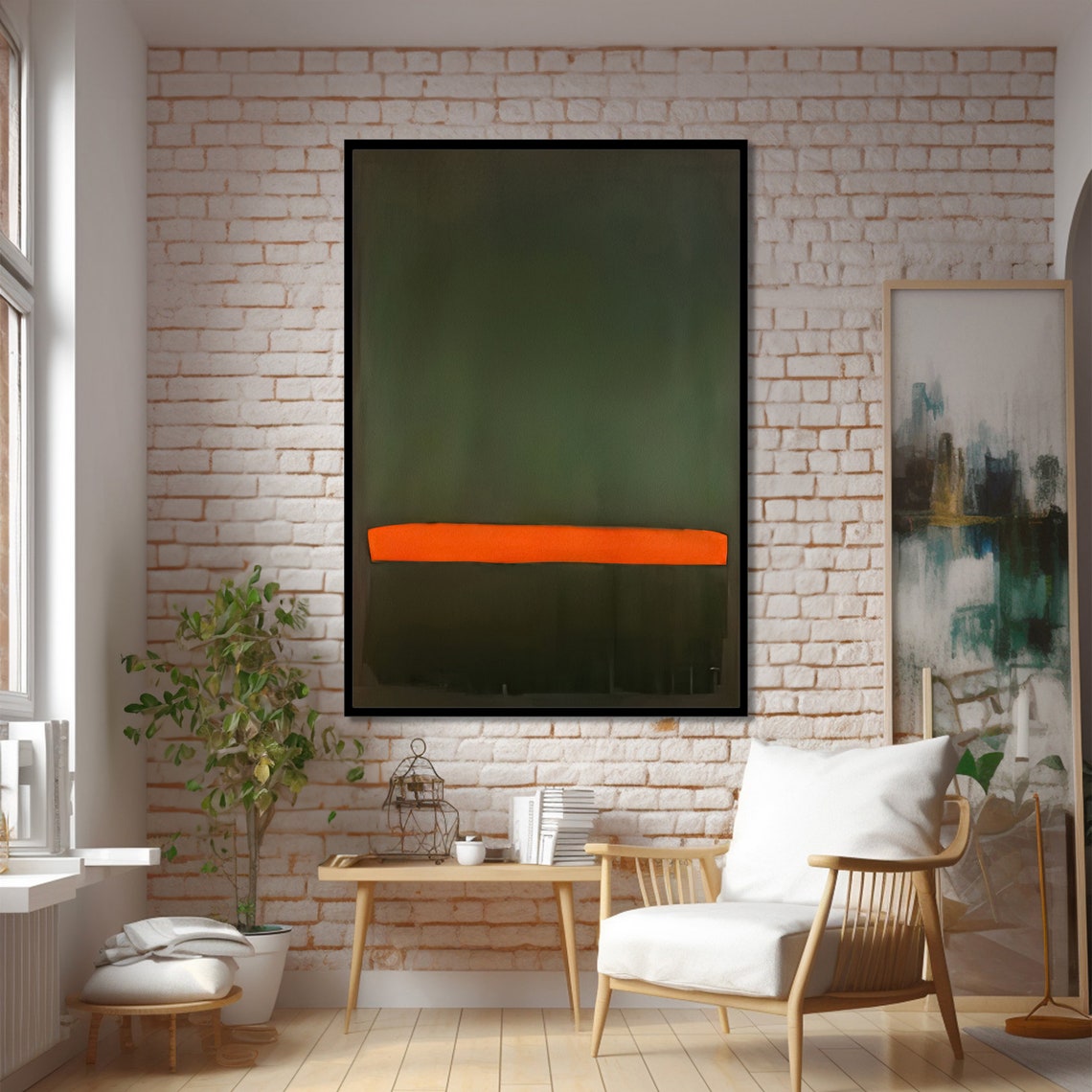 Modern Green And Orange Mark Rothko Style Abstract Wall Art For Sophisticated And Contemporary Home Decor - Image 2