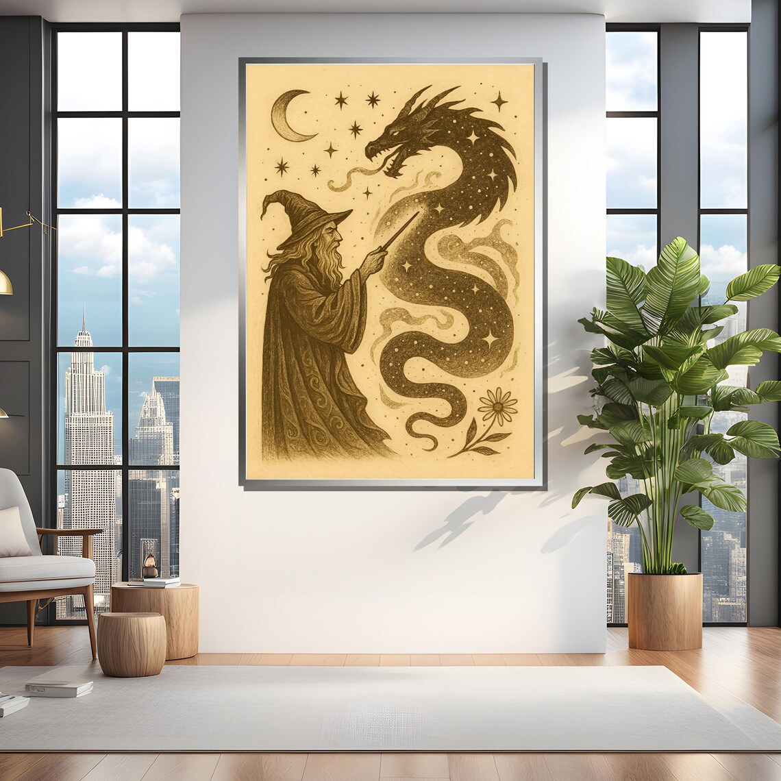 Magical Fantasy Wizard And Dragon Vintage Illustration - Image 4