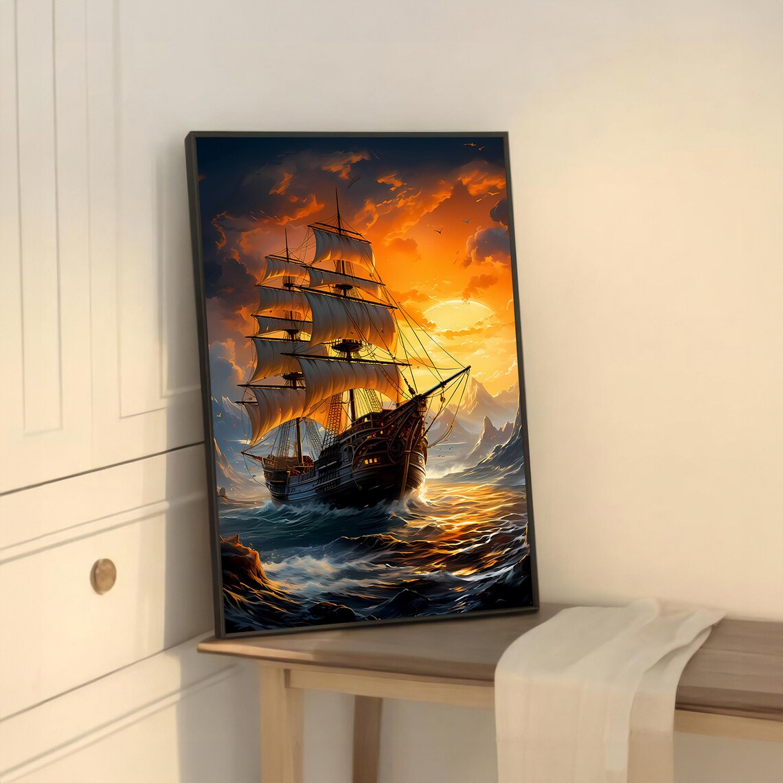 Majestic Tall Ship At Sunset, Nautical Art Print - Image 5