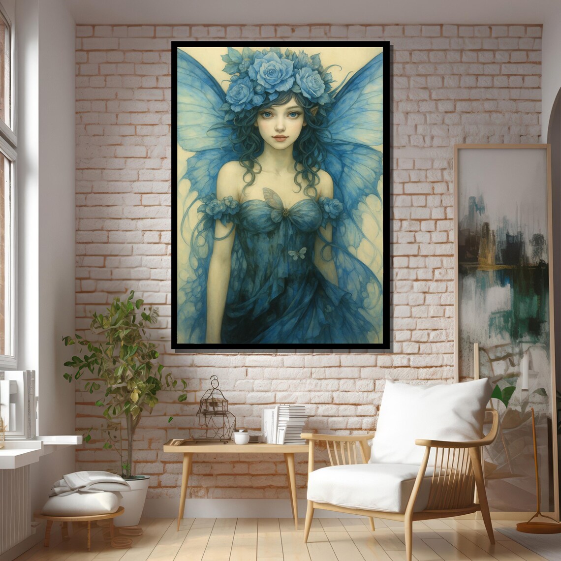 Blue Fairy Girl With Roses And Wings Art Print - Image 5