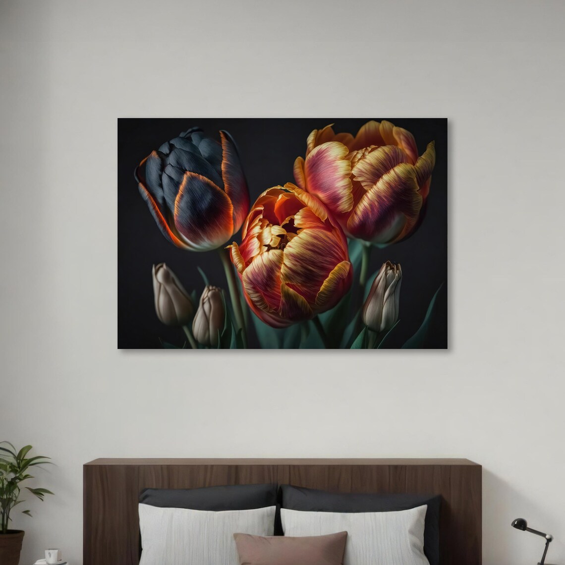 Dramatic Tulip Bouquet, Elegant Floral Painting - Image 3