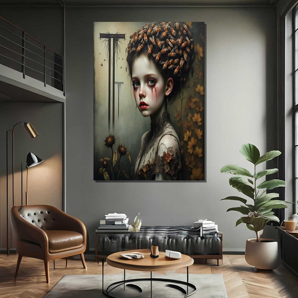 Gothic Girl With Dried Flowers And Tears Art Print - Image 2