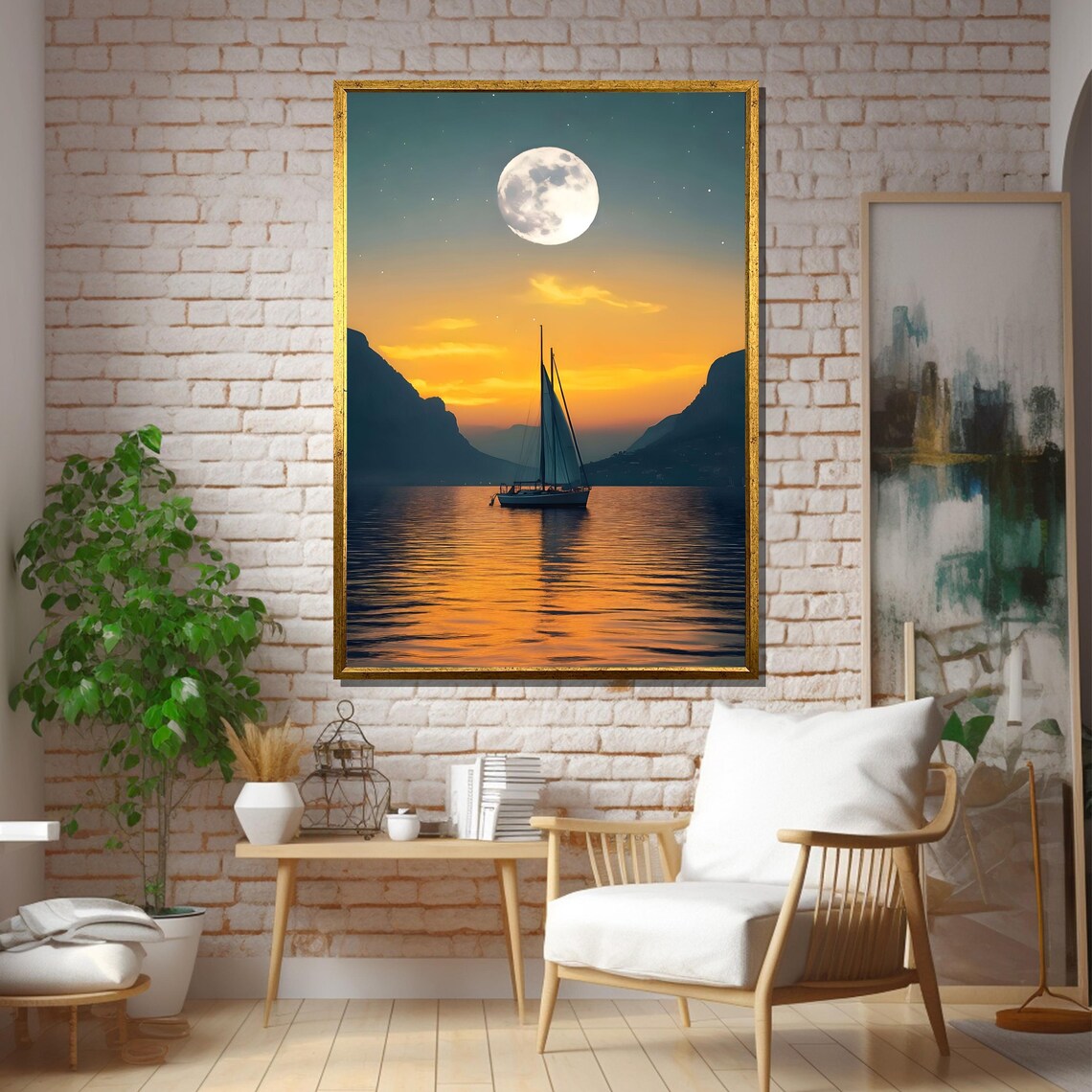 Sailboat at Moonlit Sunset, Nautical Wall Art - Image 5