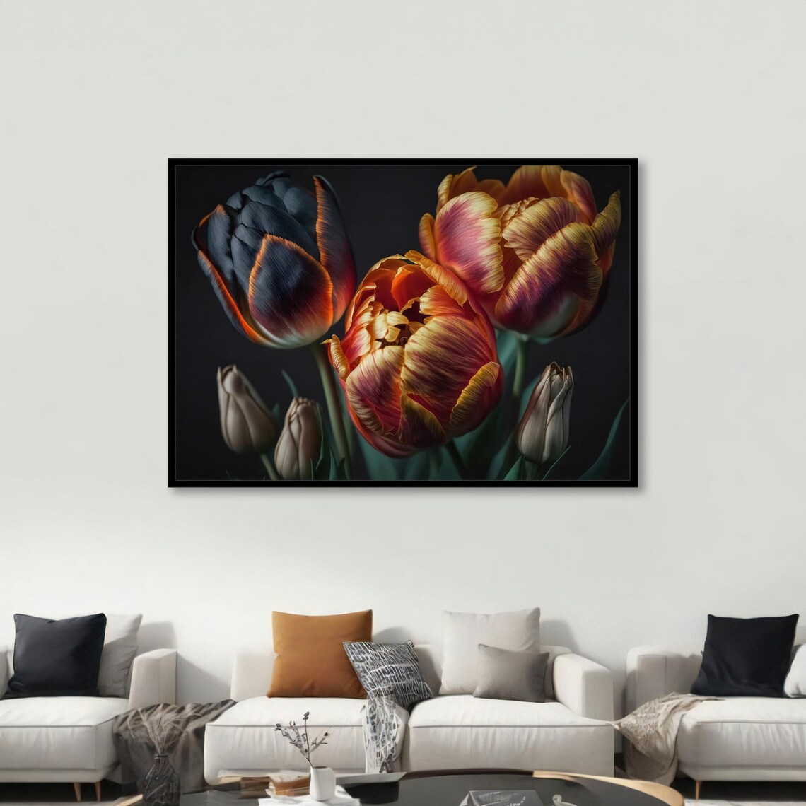 Dramatic Tulip Bouquet, Elegant Floral Painting - Image 4