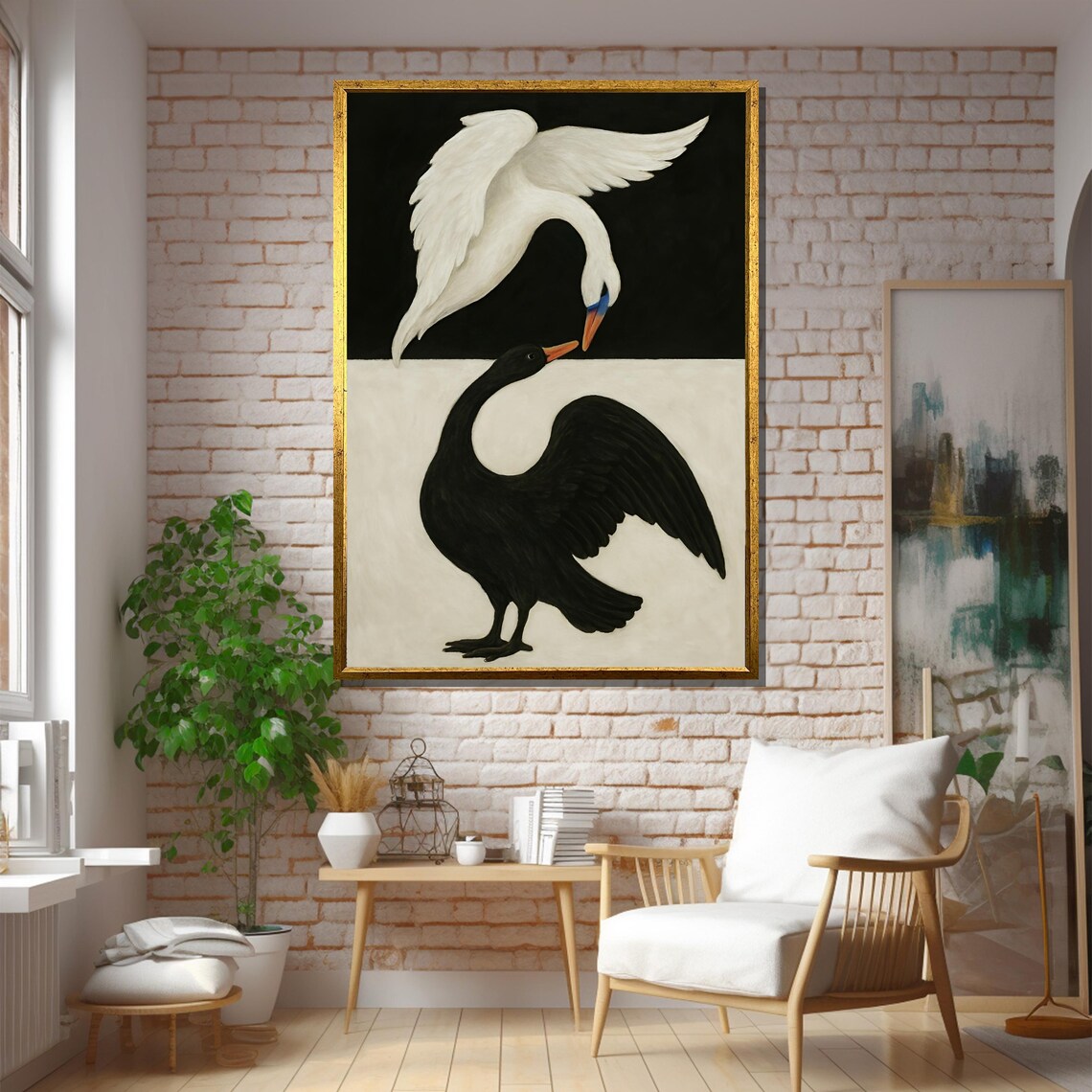 Black And White Swans in Yin Yang Harmony Art Print - Image 5