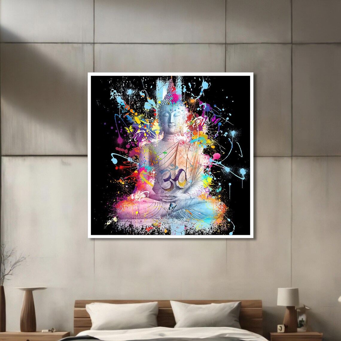 Vibrant Buddha Painting, Om Symbol Meditation Decor - Image 3