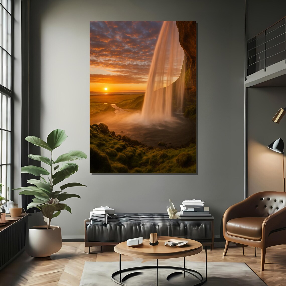 Sunset Waterfall View, Behind the Falls Art Print - Image 2