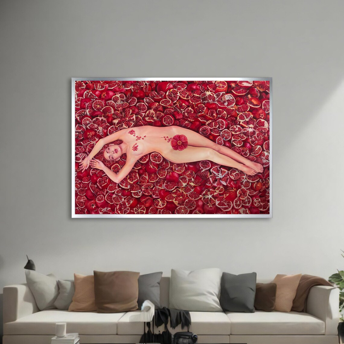 Feminine Beauty, Sensual Nude Painting With Pomegranates - Image 2