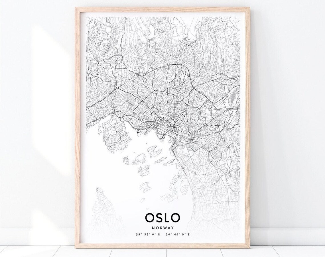 Oslo Norway City Street Map Black and White Minimalist Wall Art