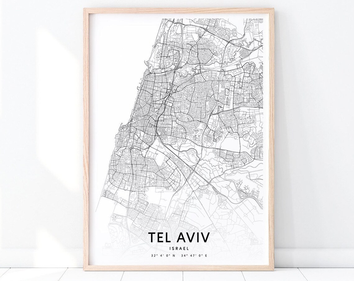 Tel Aviv Map Print, Modern Israel City Poster