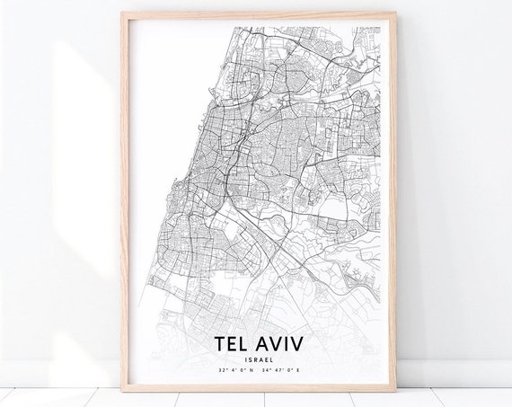 Tel Aviv Map Print, Modern Israel City Poster
