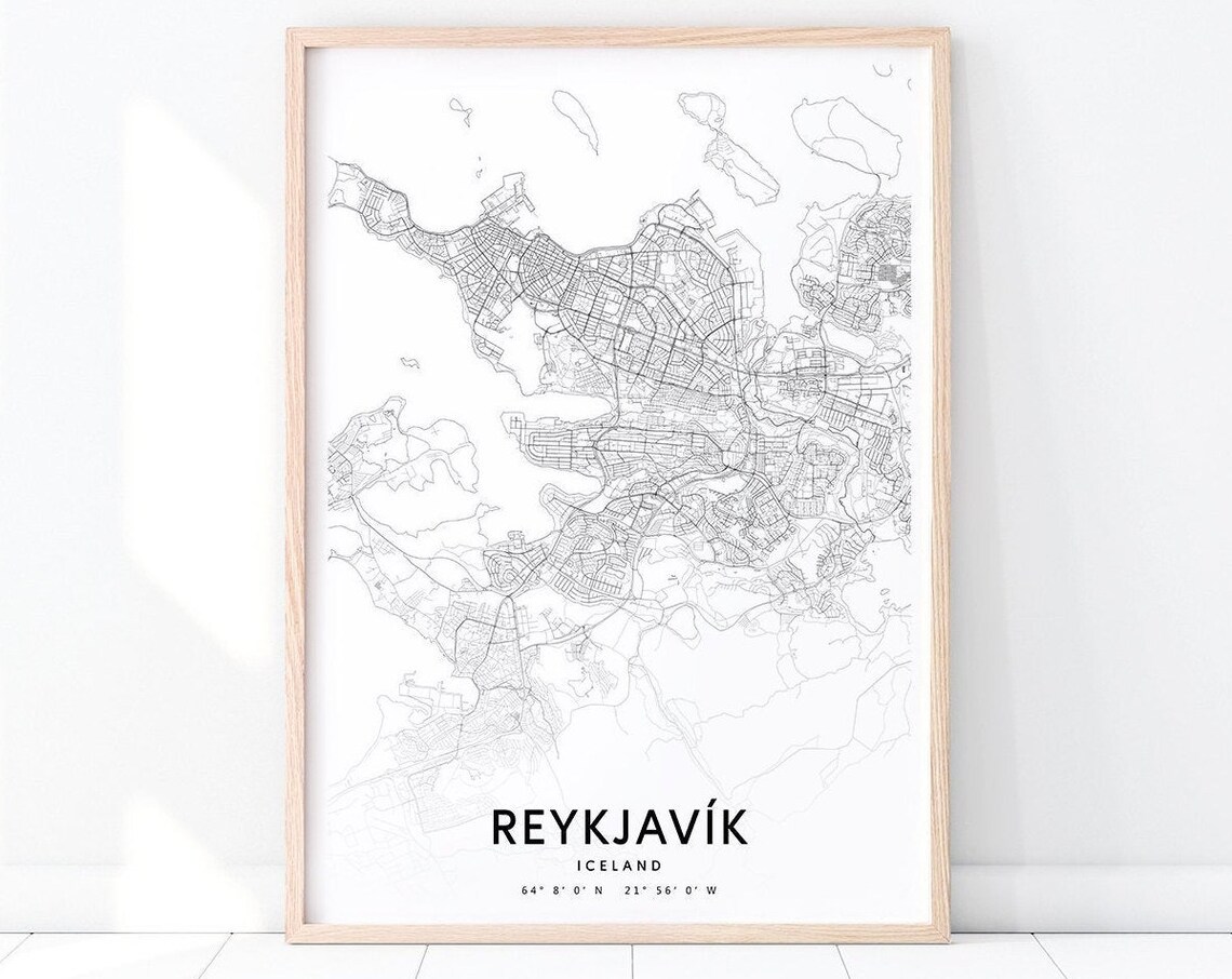 Reykjavik Map Print, Modern Minimalist Travel Poster