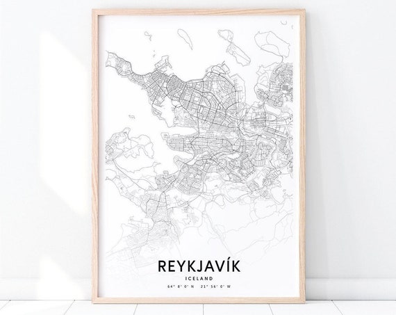 Reykjavik Map Print, Modern Minimalist Travel Poster