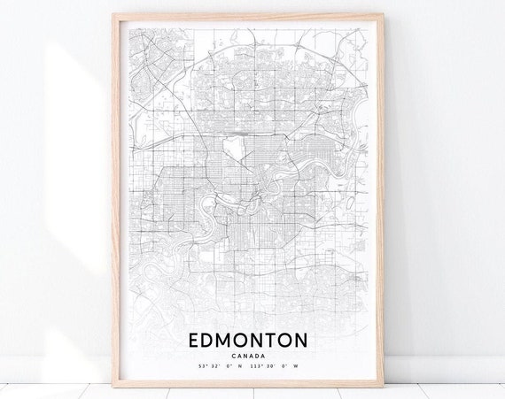 Edmonton Map Print Canada Art Poster City Street Black White Modern Wall Home Office Decor
