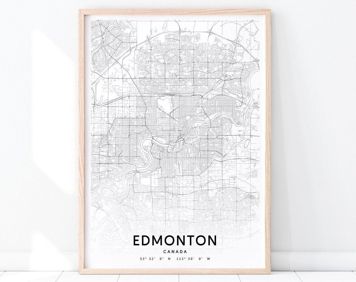 Edmonton Canada City Street Map Modern Black White Art Poster