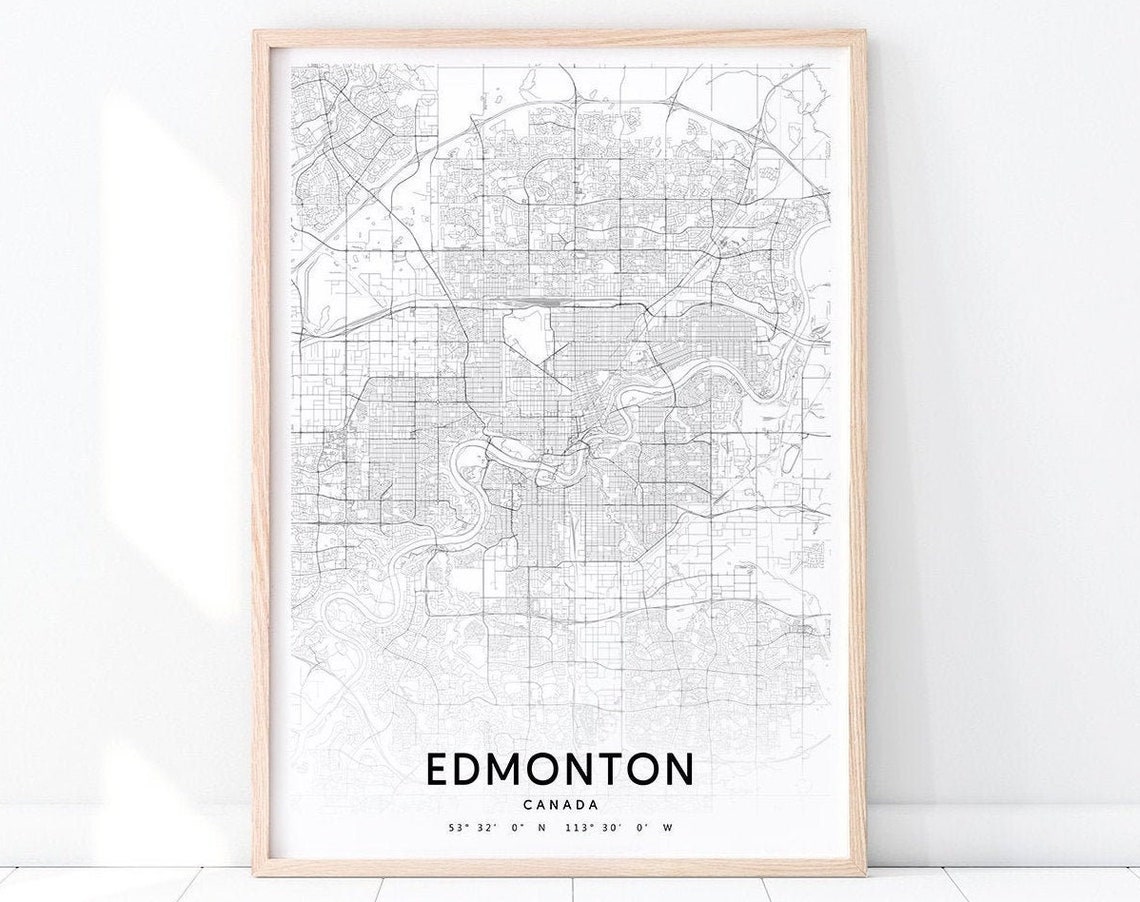 Edmonton Map Print Canada Art Poster City Street Black White Modern Wall Home Office Decor