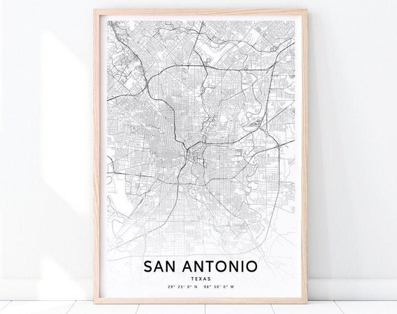 San Antonio Map Print Texas Usa Art Poster City Street Road Modern Wall Home Office Decor