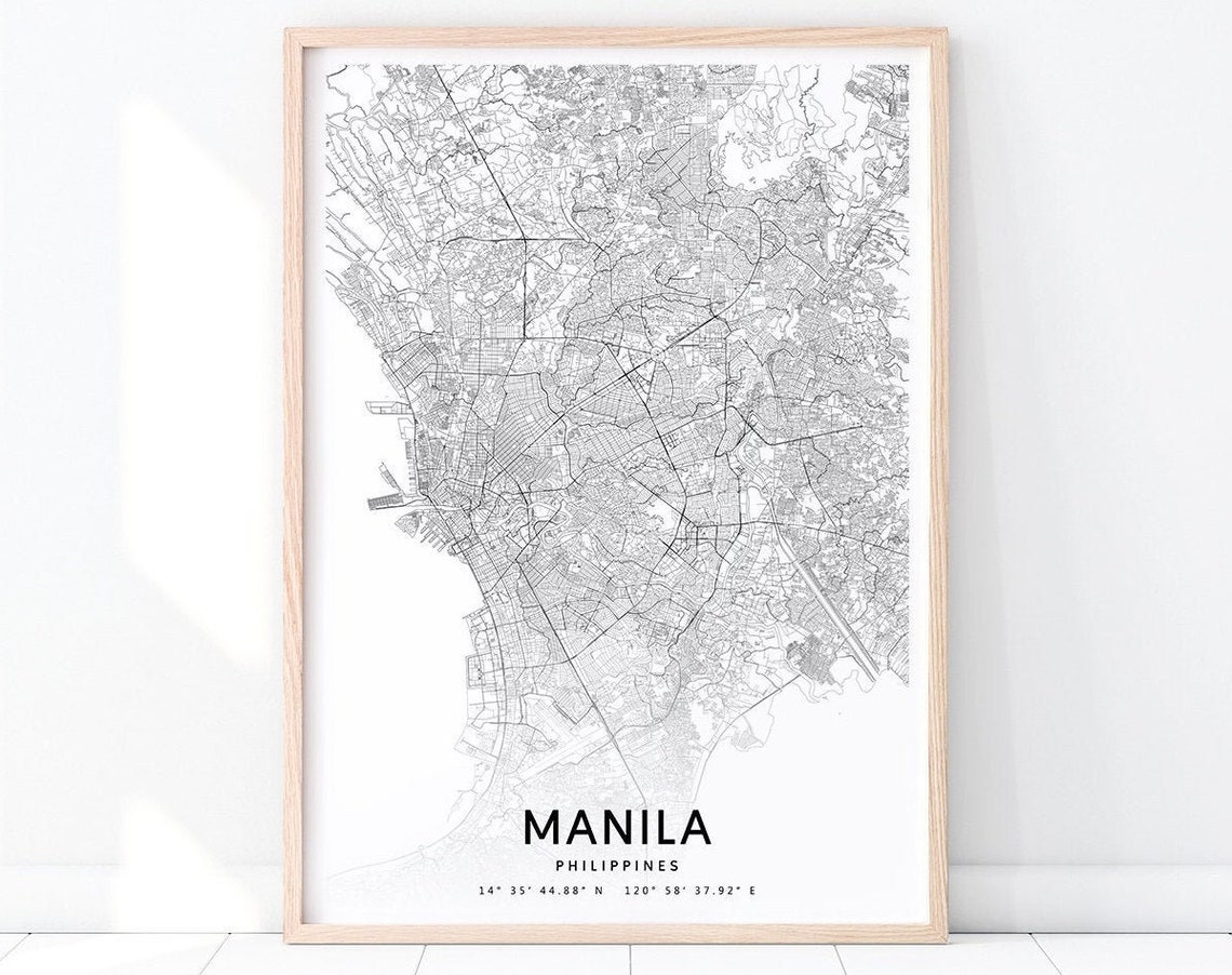 Manila Philippines City Map Black White Minimalist Street Poster