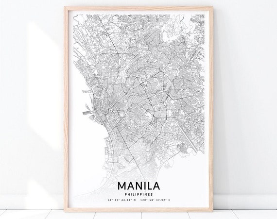 Manila Map Print Philippines Art Poster City Street Road Black White Modern Wall Office Decor