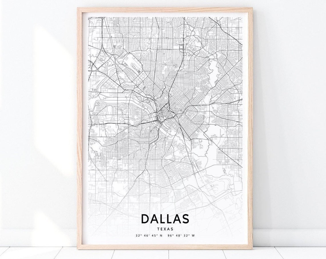 Dallas Texas City Street Road Map Black and White Modern Poster