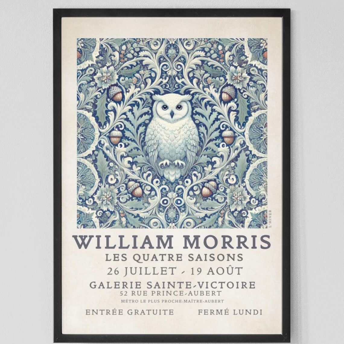 William Morris Winter White Owl Blue Floral Gallery Art Poster