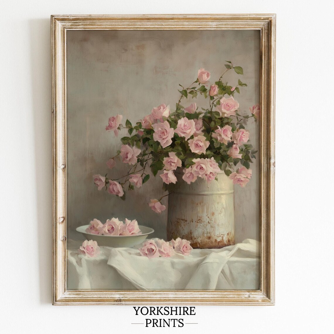 Pink Garden Roses Rustic Tin Bucket Shabby Chic Floral Poster