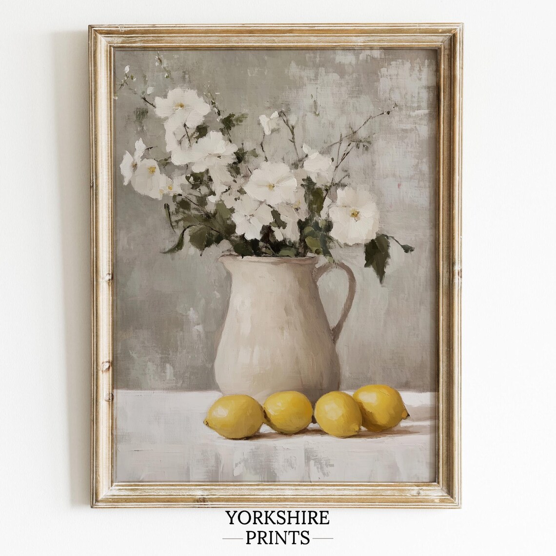 Vintage Still Life with Flowers and Lemons, Art Print