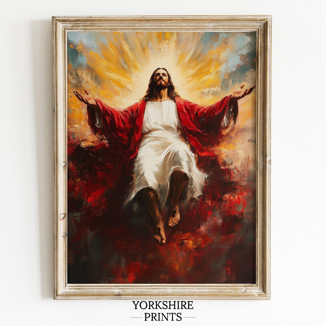 Jesus Christ Arms Outstretched In Radiant Light Christian Art Poster