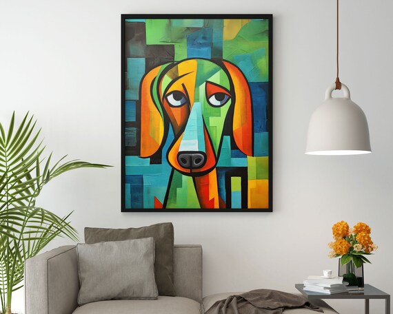 Cubist Style Dachshund Dog Portrait in Bold Colors Modern Art Poster