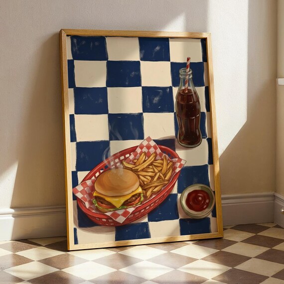 Retro Cheeseburger Fries Soda Vintage Diner Still Life Poster