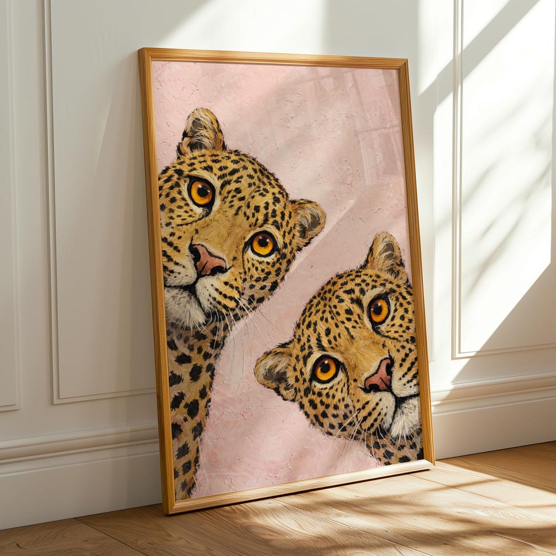 Whimsical Pink Leopard Printable Retro Cheetah Poster Maximalist Wall Art Digital Download