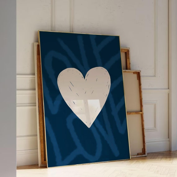 Retro Hand Drawn Heart Love Print, Trendy Aesthetic