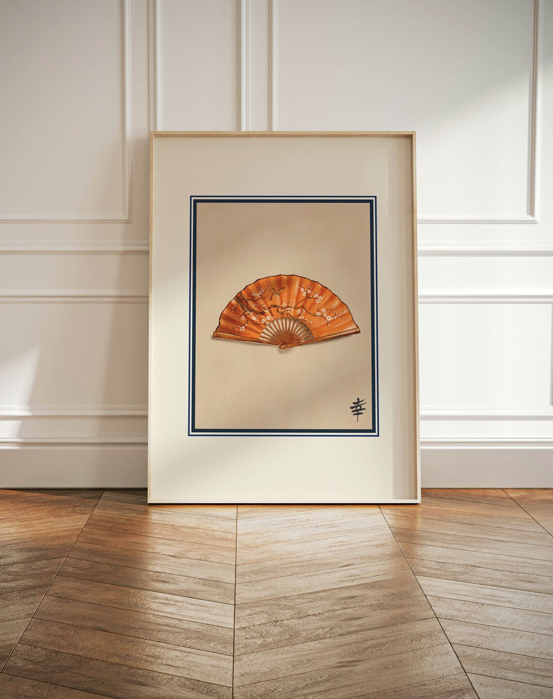 Vintage Japanese Fan Art Print, Cherry Blossom