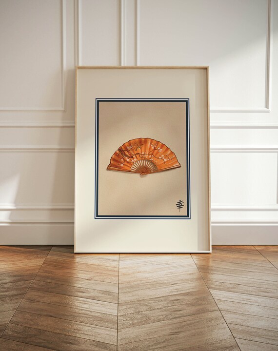 Vintage Japanese Fan Art Print, Cherry Blossom