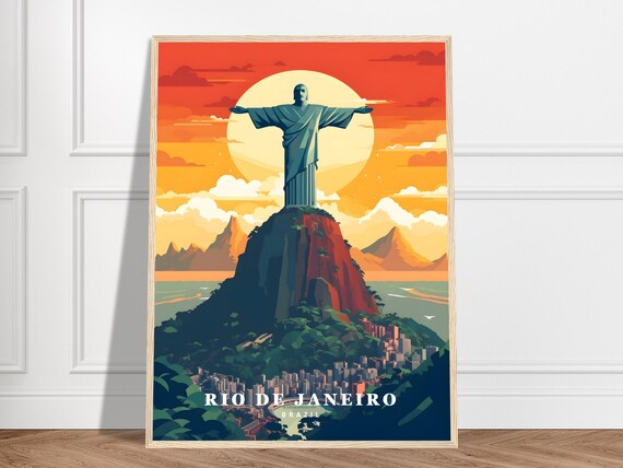 Rio de Janeiro Christ the Redeemer Sunset Travel Poster Brazil Landmark