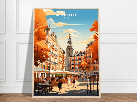 Madrid Travel Print Spain Collection Plaza Mayor City Art Autumn Framed Poster Colourful