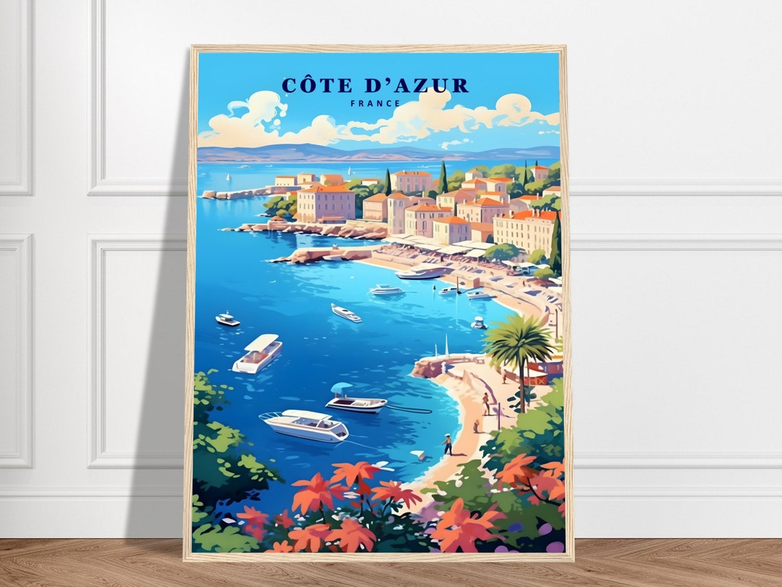 Cte Dazur Travel Print France Collection Gift Art South Of Poster French Riviera Coastal