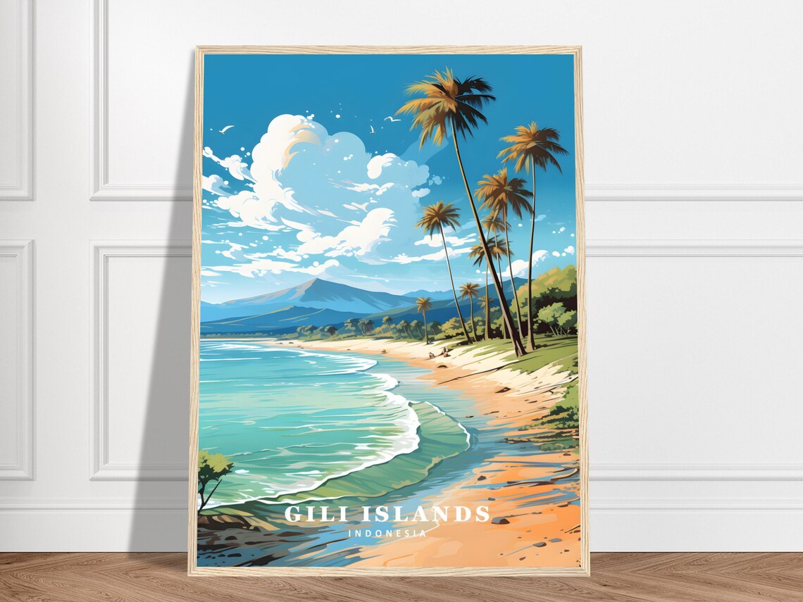 Gili Islands Travel Poster, Lombok Island Beach